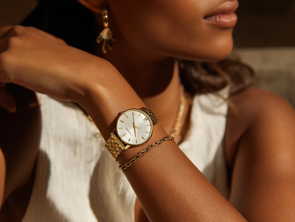 femme montre bijou or